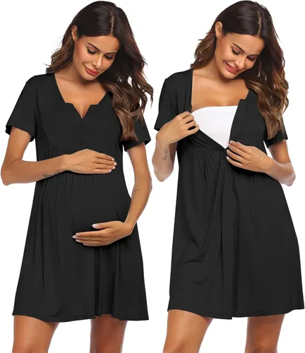 Ekouaer Vestido de parto y parto, camisón de lactancia, camisones de maternidad para hospital, camisón corto de lactancia S-XXL