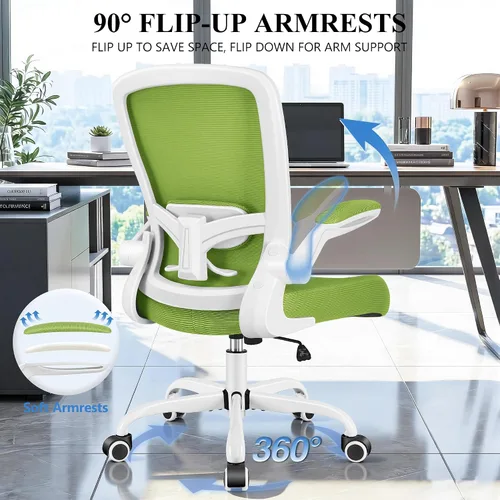 Miniatura 7 de FelixKing Silla de oficina, silla de escritorio ergonómica, sillas de malla transpirable, respaldo alto, soporte lumbar ajustable, reposabrazos Verde