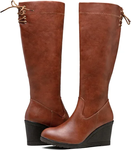Miniatura 7 de Vepose Botas altas hasta la rodilla 9651 para mujer, de moda, con tacón de cuña, botas de pantorrilla para mujer