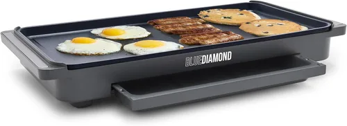 Blue Diamond Plancha eléctrica extra grande de 20 x 10.5 pulgadas, superficie antiadherente de cerámica saludable, no tóxica sin PFAS, control de