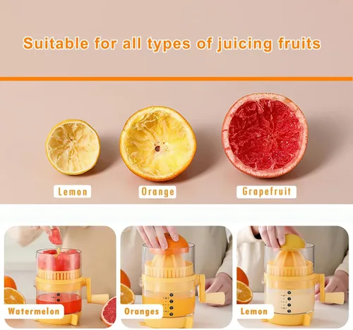 Miniatura 2 de Exprimidor manual de cítricos con taza medidora, prensa manual de plástico transparente para limones, naranjas, pomelo, base giratoria