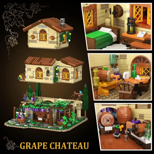 Miniatura 4 de INSOON Winery Chateau - Juego de construcción de casa con luces, modelo de construcción de castillo de viñedo, decoración del hogar, 1826 piezas