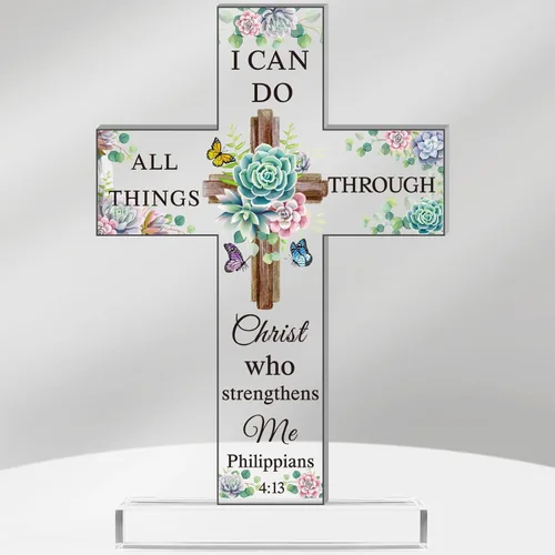 Miniatura 8 de Regalos Cristianos de Acrílico Chunful para Mujer y Hombre Cruz de Jesús Religiosa y Decorativa con Versículos de la Biblia y Oraciones Cruz
