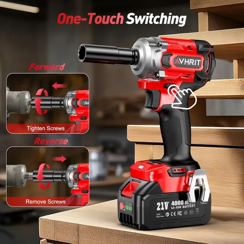 Miniatura 5 de Llave de impacto inalámbrica de 3/8 pulgada, pistola de impacto eléctrica de 450 N.m/ 330 Ft-lbs con motor sin escobillas, batería de 4000 mAh