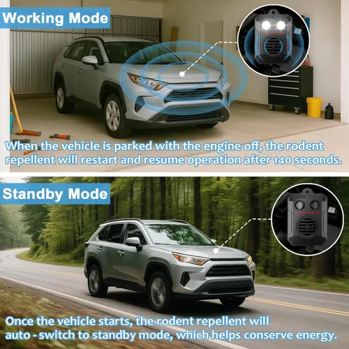 Miniatura 4 de Repelente ultrasónico de roedores con luz estroboscópica y onda ultrasónica, disuasorio eficaz para ratones para vehículos, automóviles, sótanos