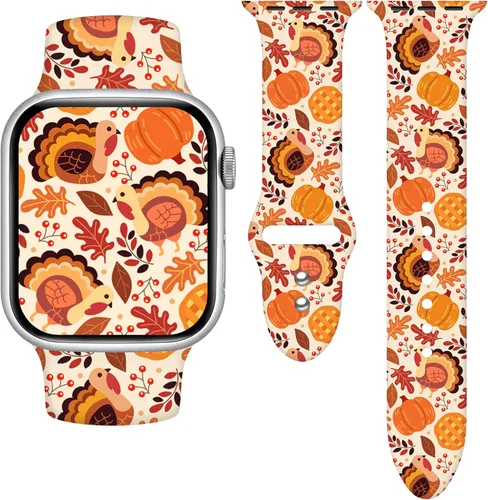 Miniatura 12 de Correa de reloj Holidays compatible con Apple Watch Series 11 10 9 8 7 6 5 4 3 Ultra SE para mujeres y hombres, correa de calabaza de silicona suave