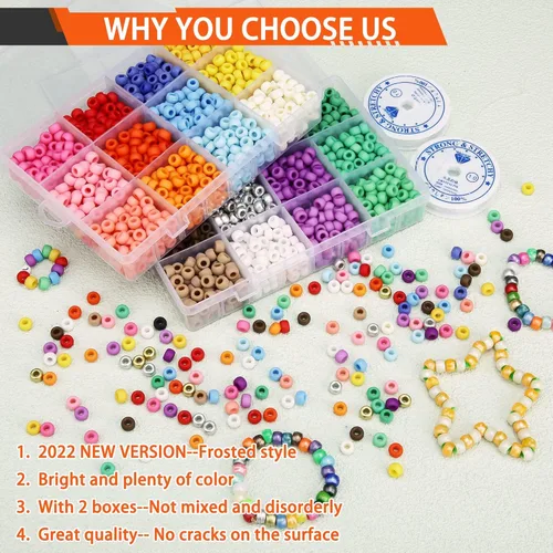 Miniatura 4 de Greentime Kit de cuentas de poni, 2800 cuentas opacas mate para pulseras, manualidades, cuentas Kandi, cuentas de pelo para trenzas, kit de cuentas