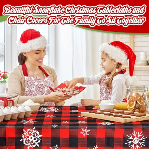 Miniatura 6 de Preboun Juego de 7 manteles de Navidad para silla, fundas para sillas de Navidad, decoración rectangular a cuadros con copos de nieve, a prueba