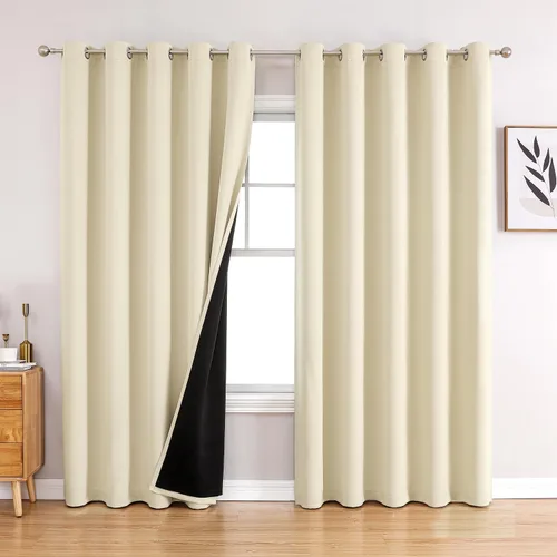 Miniatura 110 de ChrisDowa - Cortinas 100% opacas, para dormitorio, con forro negro, 2 capas gruesas, aislamiento térmico y ojales, 63 pulgadas de largo, juego de 2
