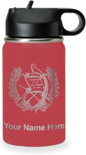 Miniatura 26 de LaserGram Botella de agua personalizada, bandera de Guatemala, acero inoxidable de doble pared aislada al vacío con popote superior, regalo grabado