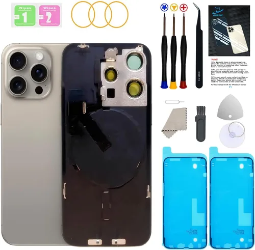Reemplazo de cristal trasero para iPhone 15Pro Max con herramientas Repir | Big Hole OEM Rear Cover Glass Pre-Installed Internal Parts Easier