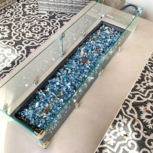 Miniatura 5 de GRISUN Vidrio de Fuego Azul Aguamarina para Hoguera, Rocas de Vidrio Templado Reflectante de Alto Brillo de 1/4 de Pulgada para Chimenea de Gas