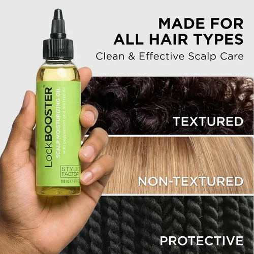 Miniatura 5 de Style Factor LockBOOSTER Aceite Hidratante para el Cuero Cabelludo – Hidratación Ligera con Menta y Aceite de Árbol de Té para Revitalizar Trenzas