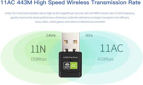 Miniatura 2 de Adaptador WiFi USB para PC, AC600M USB WiFi Dongle 802.11ac Adaptador de red inalámbrica con doble banda 2.4GHz/5Ghz para computadora portátil