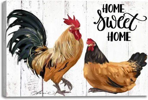 Miniatura 11 de Decoración de Cocina con Gallo - Pintura de Lienzo de Granja, Arte de Pared para Hogar y Cocina