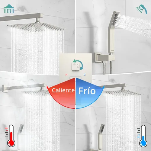 Miniatura 6 de SR SUN RISE Juego de grifo de ducha cuadrado para baño, cabezal de ducha de lluvia con rociador de mano montado en la pared, accesorios de ducha