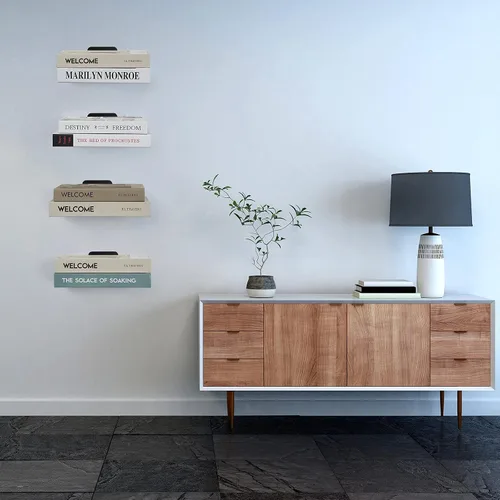 Miniatura 7 de Jetec Paquete de 6 estanterías flotantes invisibles montadas en la pared, estantes flotantes resistentes para libros, estantes de metal ocultos