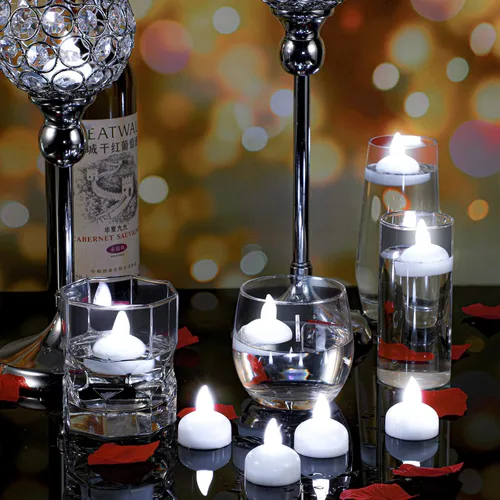 Miniatura 6 de Honoson Paquete de 36 velas flotantes LED sin llama de 1.6 pulgadas, impermeables, funcionan con pilas, velas flotantes parpadeantes para centros