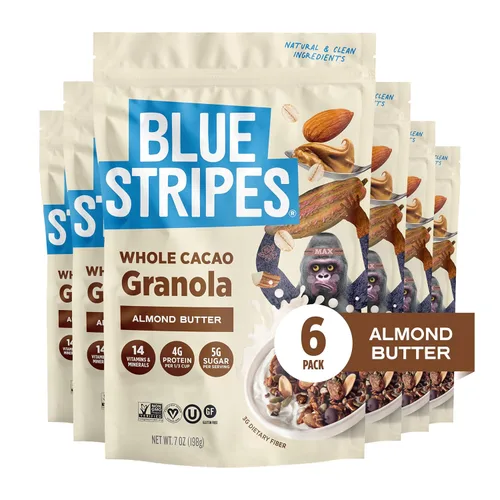 Miniatura 12 de Blue Stripes Granola de cacao entero con mantequilla de maní y plátano, 8 onzas