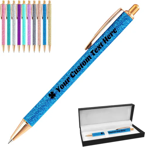 Miniatura 57 de 10 bolígrafos personalizados con purpurina, bolígrafos impresos personalizados a granel, bolígrafos retráctiles de tinta negra para graduación