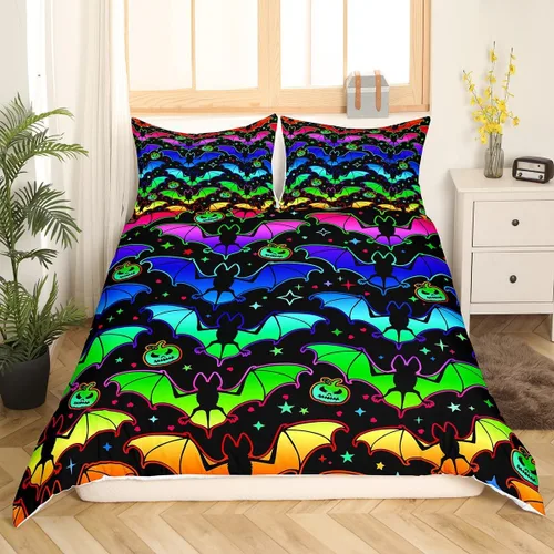 Miniatura 14 de Feelyou Funda de edredón de Halloween, tamaño individual, con 1 funda de almohada, decoración de Halloween, juego de ropa de cama con estampado