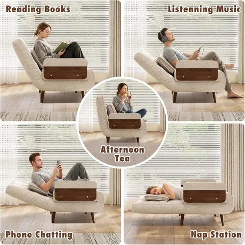Miniatura 5 de JASIWAY Silla convertible para adultos, silla futón convertible 3 en 1 de lino con almohada, sofá cama individual plegable, cama de invitados