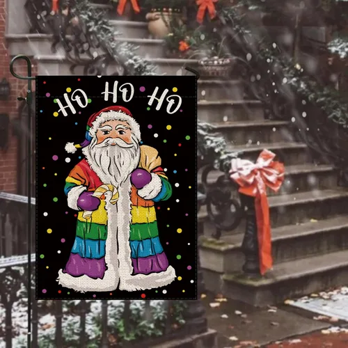Miniatura 5 de Bandera de jardín de Navidad, diseño de Papá Noel, arco iris, banderas de doble cara para exteriores, LGBT, lesbianas, gay, transgénero, decoración