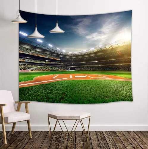 Miniatura 2 de Tapiz de campo deportivo para colgar en la pared, arte profesional de béisbol Grand Arena a la luz del sol, manta de pared, toallas de playa