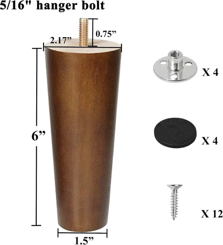 Miniatura 5 de Patas de madera para muebles, patas de sofá de color nogal, patas de repuesto para gabinete, tocador, sofá, silla, aparador, paquete de 4