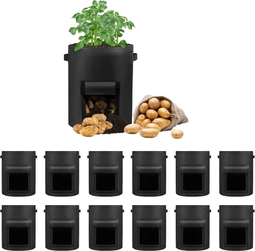 Miniatura 10 de LITLANDSTAR Paquete de 6 bolsas de cultivo de papas de 7 galones, tela no tejida resistente, bolsa de plantación de jardín, contenedor de plantas