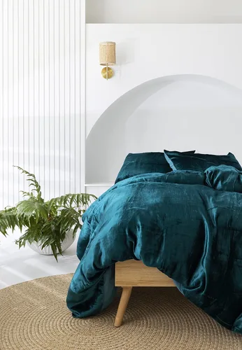 Miniatura 38 de Sophia-Art - Juego de 3 piezas de ropa de cama de terciopelo de rayón ultra lujo, funda de edredón boho de un solo color, funda de colcha
