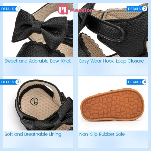 Miniatura 97 de Meckior Sandalias de verano con punta abierta y suave de piel sintética para bebés y niñas pequeñas