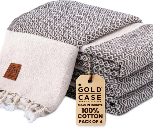 Miniatura 14 de Gold CASE - Juego de 4 Toallas de Mano Turcas para Baño, 20 x 40 pulgadas, Toallas de Baño 100% Algodón, Toalla Pequeña de Cocina Aphrodite