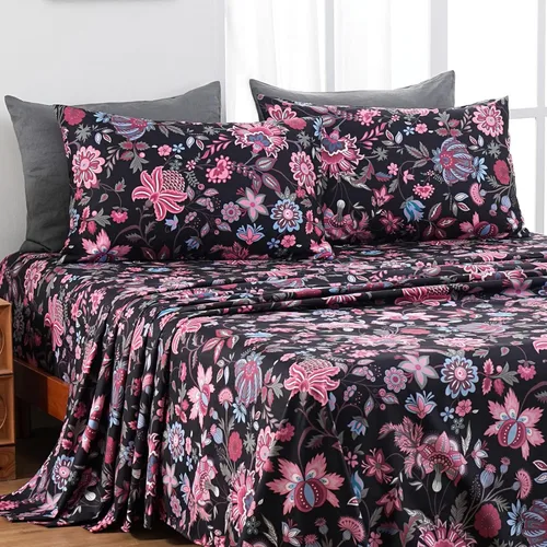 MEISHANG Juego de sábanas tamaño individual, sábanas florales ultrasuaves de microfibra cepillada, sábanas florales de 1800 hilos con certificación