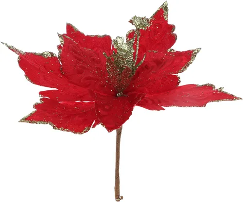 Miniatura 9 de 6 adornos para árbol de Navidad de Pascua con purpurina, flores artificiales de Navidad, accesorios florales con tallo, flores de franela sintética