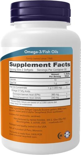 Miniatura 2 de NOW Suplementos, mini geles omega-3, 180 EPA / 120 DHA, destilado molecularmente, apoyo cardiovascular*, 180 cápsulas blandas