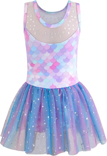 Miniatura 2 de EQSJIU Ballet Leotard with Tutu Skirt for Girls Dance Gymnastics Toddlers Sparkly Snowflake Party Dress Outfit Kids