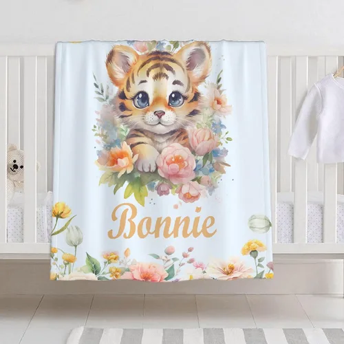 Miniatura 26 de Manta de bebé personalizada para niñas y niños, manta de bebé personalizada con nombre de bosque de animales para niños pequeños, baby shower