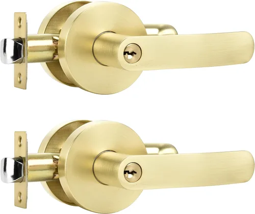 Miniatura 27 de Leydebong Paquete de 10 manijas de puerta de entrada de color dorado claro (con llave similar), perillas de puerta interior resistentes, cerraduras