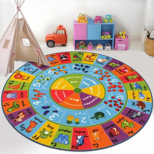 Miniatura 2 de HEBE Alfombra de juego para niños, 4 pies, con números del alfabeto ABC, alfombra educativa para niños, alfombra lavable para gatear bebé, alfombra