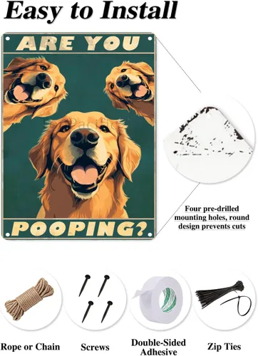 Miniatura 5 de Letrero de metal con texto en inglés "Golden Retriever Are You Pooping", letrero vintage divertido de aluminio para el hogar, granja, jardín, bar