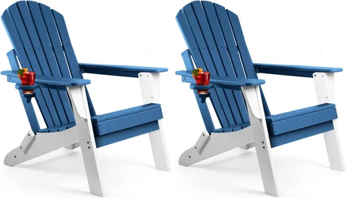Miniatura 28 de FUNBERRY Juego de 6 sillas plegables Adirondack para todo tipo de clima, sillas para hogueras de polietileno de alta densidad con portavasos