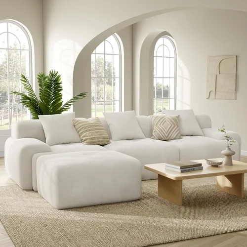 LIKIMIO LumiCord 118" Tufted Modular Sectional Sofa with Ottoman, Modern L-Shaped Boneless Couch for Living Room, 26.8" Deep Seat, 18.1" High