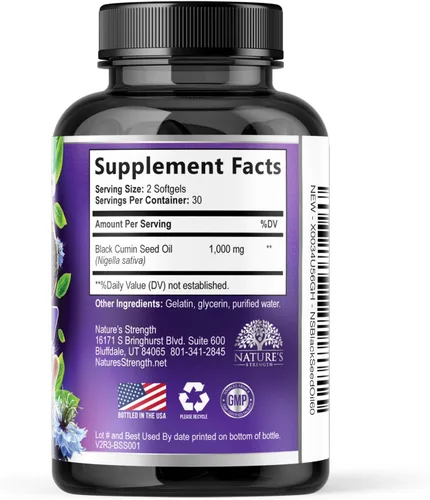 Miniatura 9 de Cápsulas de aceite de semilla negra, 1000 mg por porción, el mejor aceite de semilla de comino, aceite puro de semillas negras de Nigella sativa
