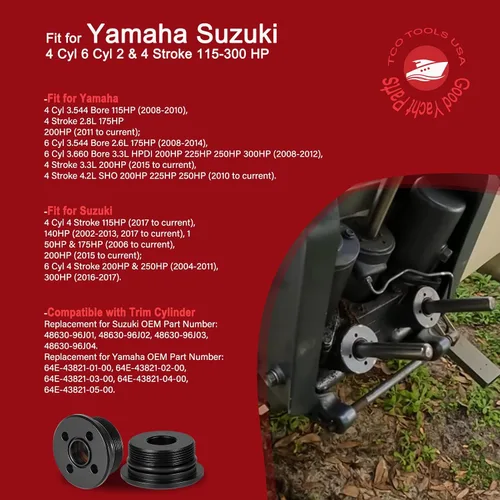 Miniatura 5 de 2 PIEZAS Tapa de Moldura Cilindro Con Sellos 48630-96J01 Compatible con Suzuki Yamaha 115-300 HP Fuera de Borda Tapa de Extremo de Trim & Tilt