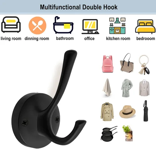 Miniatura 8 de TOFIIGREM Ganchos de pared negros para toallas, paquete de 3 ganchos para abrigos, ganchos para bata, gancho de metal resistente, doble gancho