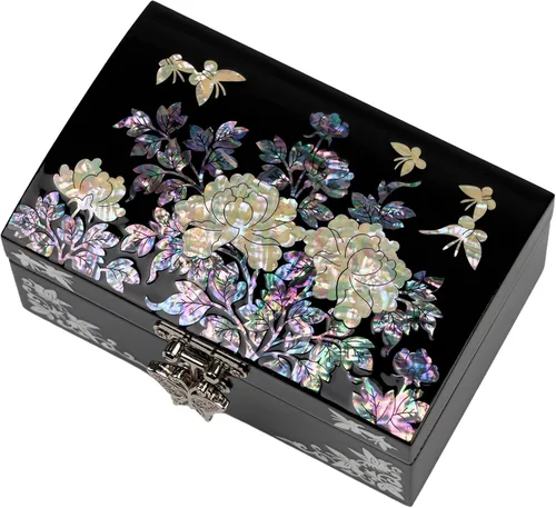 Miniatura 2 de February Mountain Joyero pequeño con tapa de espejo, organizador de almacenamiento de joyas para aretes, collares, anillos, pulseras y accesorios