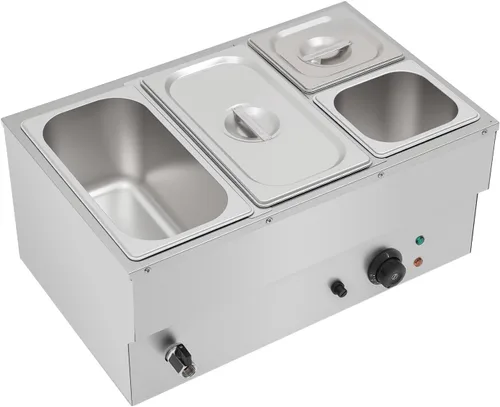 Miniatura 16 de DYNAMI Calentador de alimentos para bufé comercial de 110 V, mesa de vapor eléctrica grande de acero inoxidable de 3 bandejas con diseño