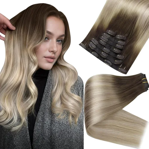 Miniatura 70 de Full Shine Extensiones de cabello humano con pinzas, cabello humano Remy invisible para mujer, color rubio platino, 20 pulgadas, 8 unidades, 4.23 oz