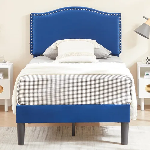 Miniatura 13 de VECELO Base de cama tamaño Queen, base de cama de plataforma con cabecera tapizada de altura ajustable, marcos resistentes y fuerte soporte